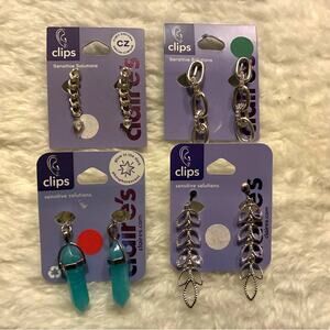 NEW Claire's 4 Silver CLIP Earrings Set - blue GLOWs IN THE DARK!